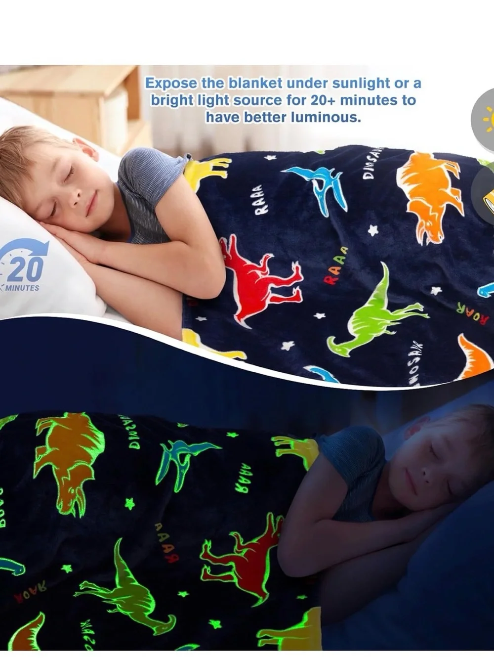 Kids Navy Blue Dinosaur Pajama Blanket - Vibrant Multi-Color Dinosaurs NWT